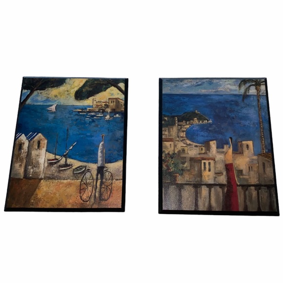 Didier Lourenco Set of 2 Wooden Wall Paintings - Picture 1 of 11